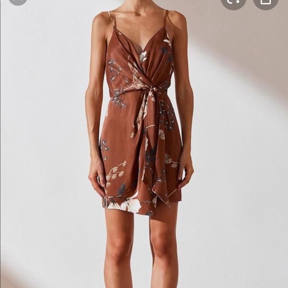 Shona Joy Dresses & Skirts - Shona Joy Brown St Lucia Tie floral Mini Dress